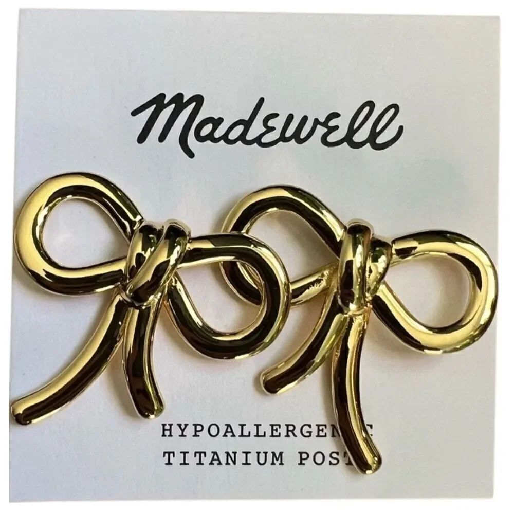 Madewell Large Gold Plated Bow Stud Earrings